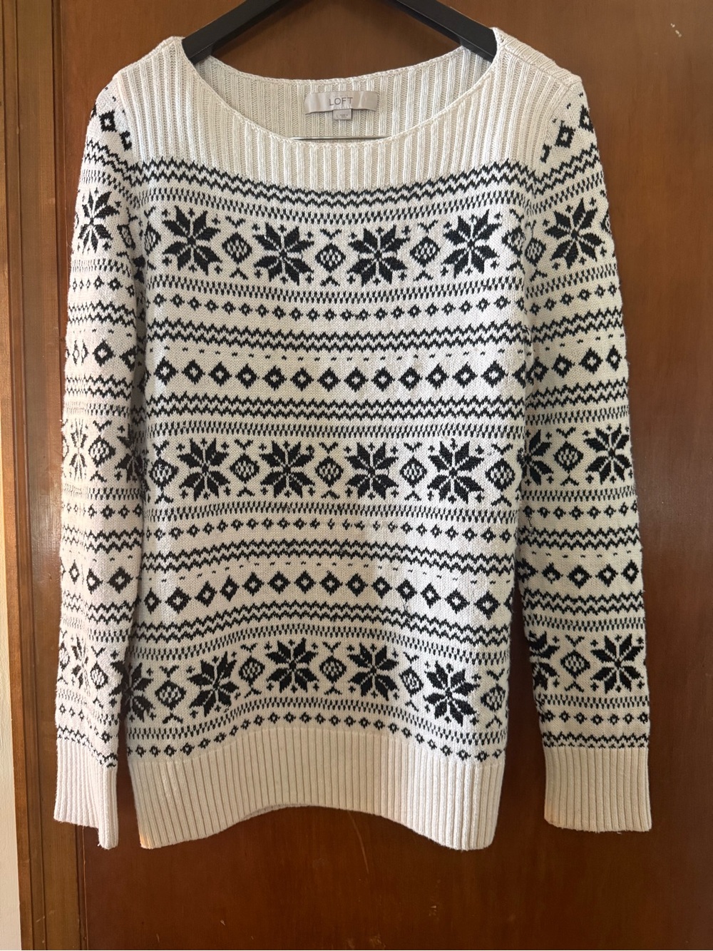LOFT Cream and Black Fair Isle Crewneck Sweater NWOT